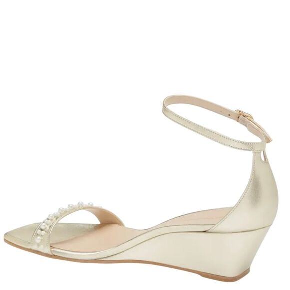 New Stuart Weitzman Pearl Leather Wedge ankle strap square toe sandal 8 - Picture 3 of 8